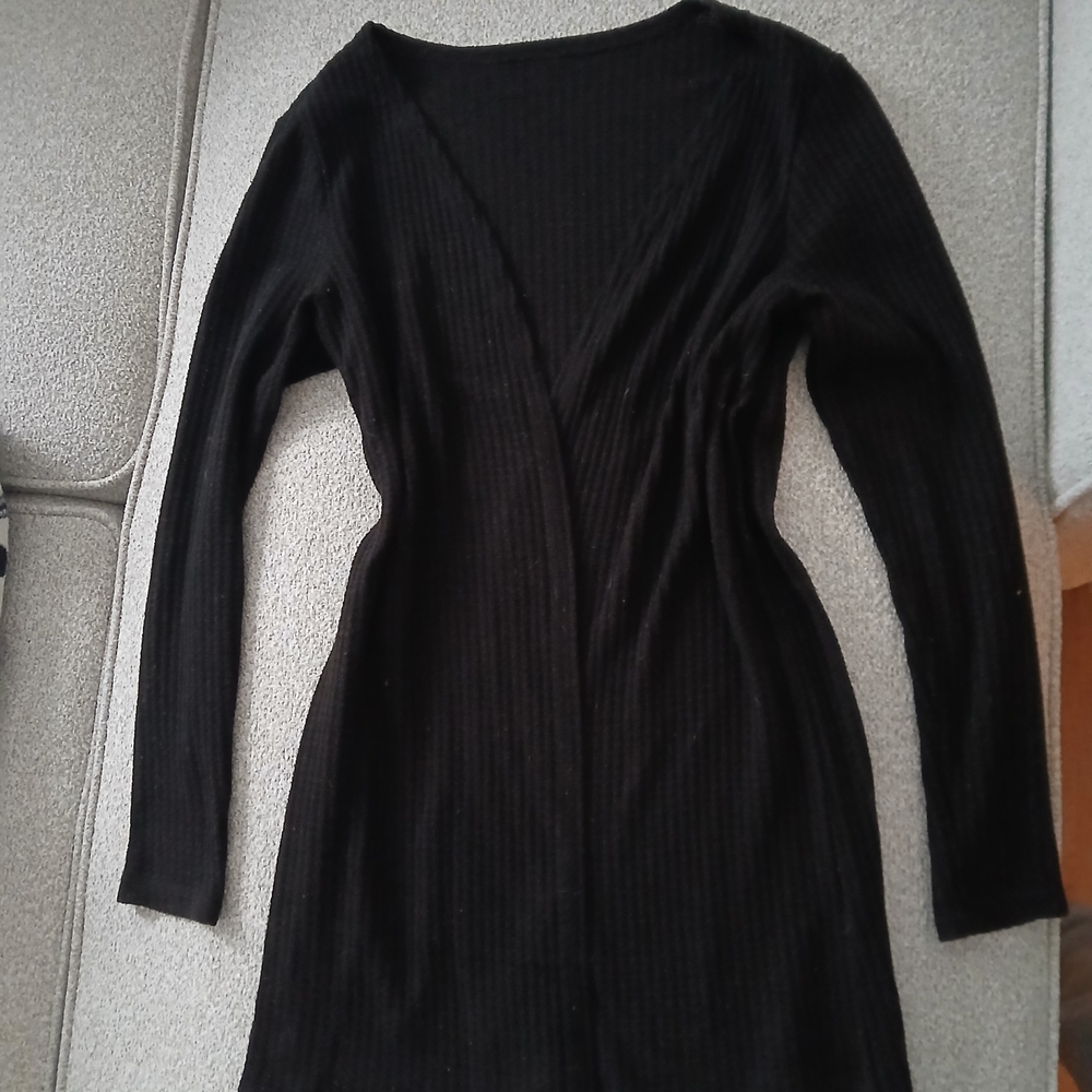 Black Long Sleeve Ribbed Dress
